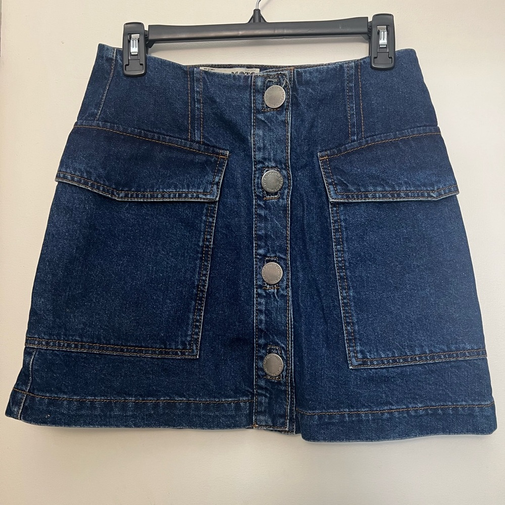 TopShop moto denim mini skirt oversized cargo pockets 28” waist